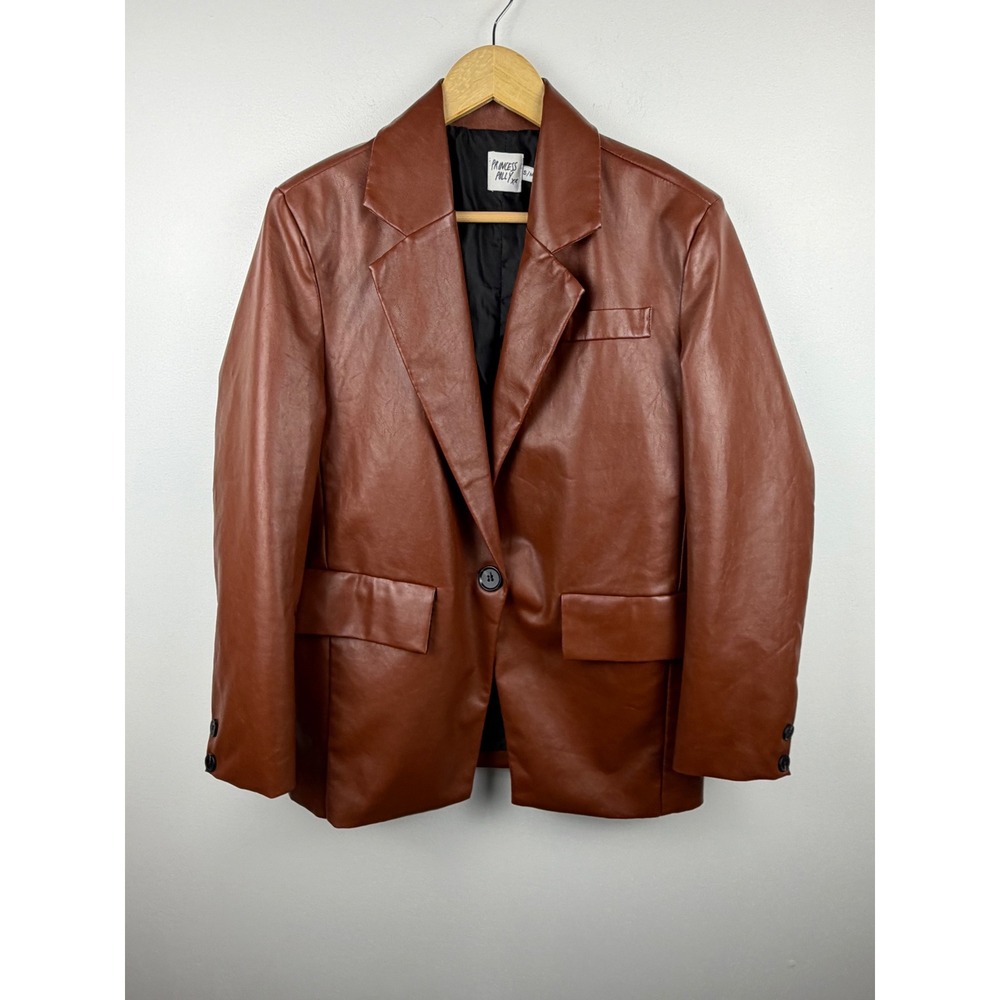 Princess Polly Faux Leather Oversized Blazer Jacket Brown‎ Womens Size S/M READ